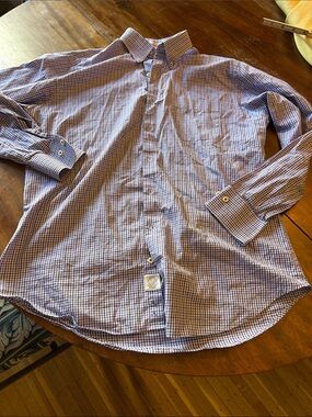 Peter Millar Purple and White Gingham Button-Down Shirt